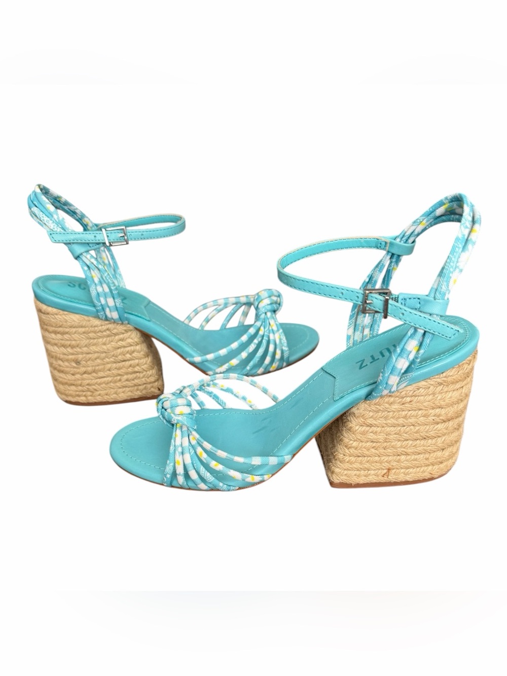 Schultz Turquoise Espadrille Knot-Strap Wedge Sandals